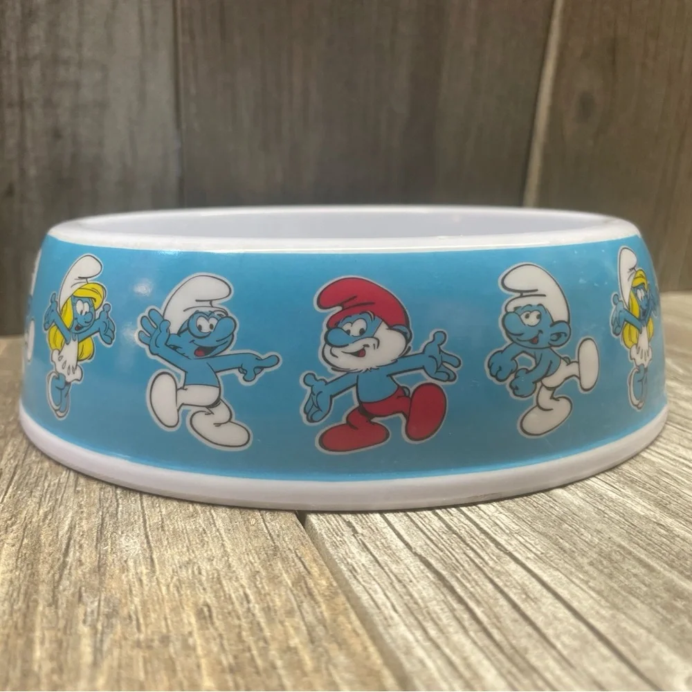 Nostalgic The Smurfs Pet Bowl Food Water Dish Blue Plastic 6” W 2” H Cat Dog